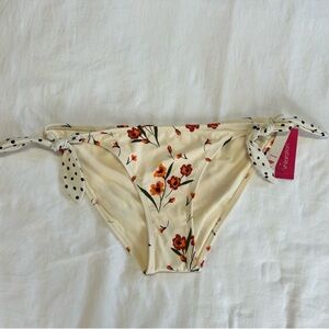 Xhilaration Floral Tie-Side Bikini Bottoms in Cream with Orange Flowers Size XL
